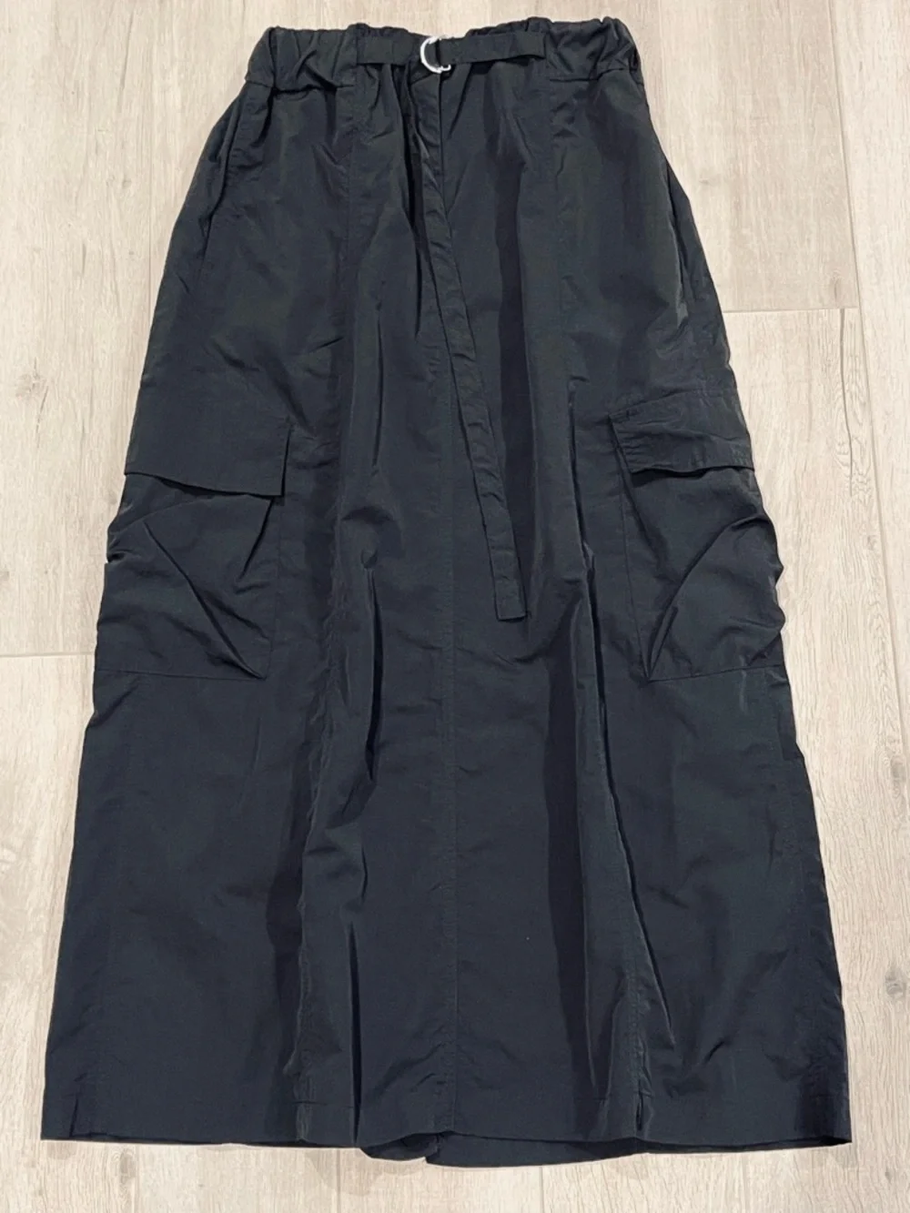 ZARA Long Black Cargo Midi Skirt XS Utility Belted Streetwear Minimalist